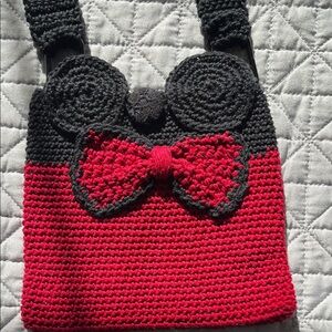 Red and Black Crochet Bag with Bow - Minnie Mouse